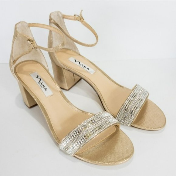Nina Elenora Rhinestone Embellished Dress Sandals Taupe -9 - Picture 10 of 12